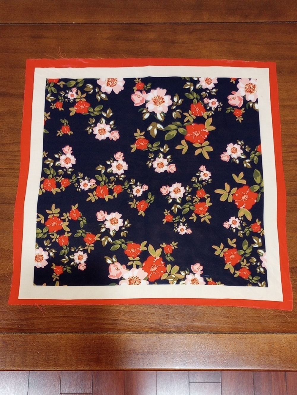 Blue Floral Silk Square Scarf Neckerchief  - Vintage!